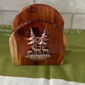 VINTAGE WOOD NAPKIN,CELL OR LETTER  HOLDER Big CEDAR Campground 5.25L x5”W